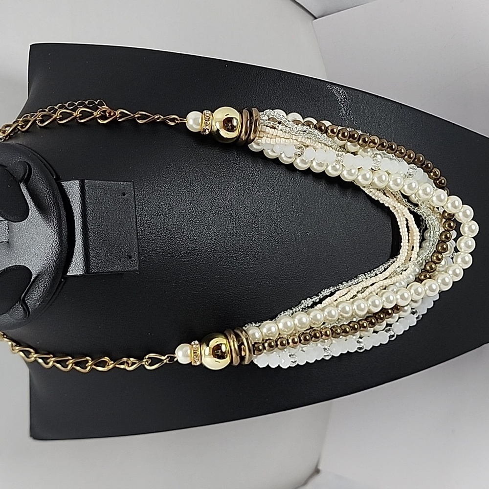 Faux Pearl 13 Strand Bib Necklace